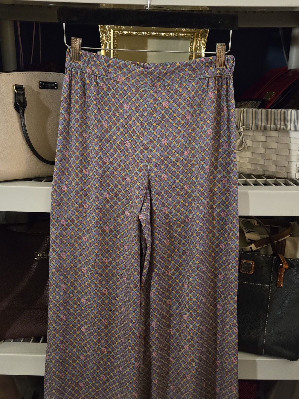 Anthropologie Purple Floral Diamond Wide-Leg Pants